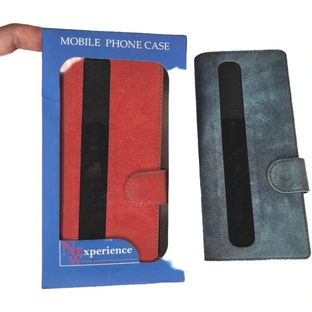 (2) Samsung Galazy Z Fold 1 Cases Flap Cover Faux Suede Leather Red and Blue